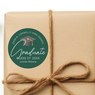 Donkergroene afstudeerfeest aangepaste afstuderen ronde sticker