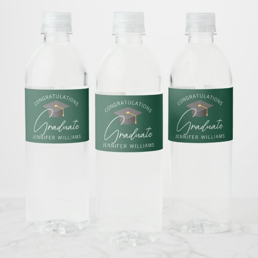 Donkergroene afstudeerfeest waterfles etiket (Flessen)
