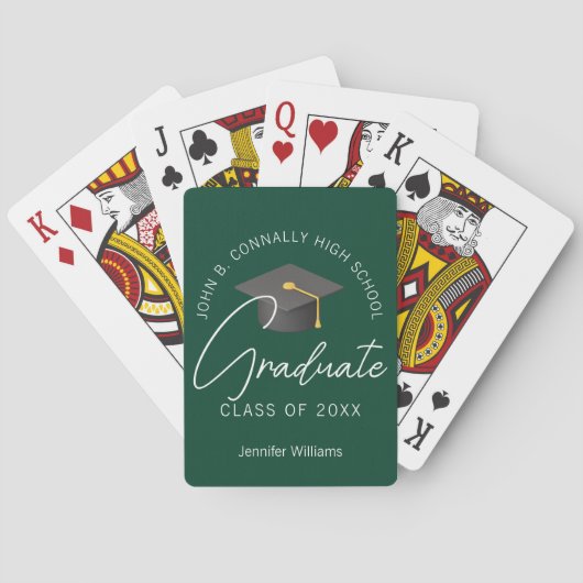 Donkergroene afstudeergeschenk 2026 pokerkaarten (Achterkant)
