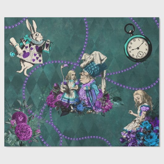 donkergroene Alice in Wonderland Cadeaupapier (Vlak)