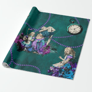 donkergroene Alice in Wonderland Cadeaupapier