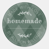 Donkergroene Argyle Huismerklabel Ronde Sticker (Voorkant)