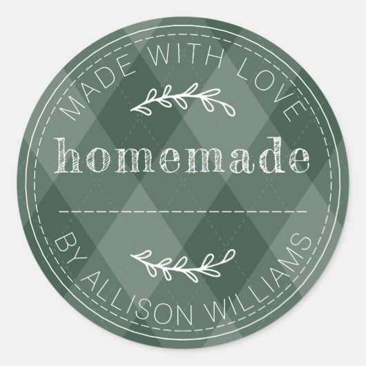 Donkergroene Argyle Huismerklabel Ronde Sticker (Voorkant)