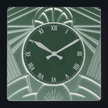 Donkergroene Art Deco Clock - Stijlvolle Abstracte Vierkante Klok<br><div class="desc">"Art Deco Clock",  "Art Nouveau Clock",  "Dark Green",  "1920s geometrische symmetrische lijnen",  "Stijlvolle verfijnde 1920 stijl",  "Smart Luxury",  "Retro  luxueus antiek",  "Elegant lijn patroon ontwerp",  "Glamoureuze Glam Square Clock",  "Classy Classic Glamor"</div>