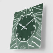 Donkergroene Art Deco Clock - Stijlvolle Abstracte Vierkante Klok (Hoek)