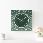 Donkergroene Art Deco Clock - Stijlvolle Abstracte Vierkante Klok (Huis)