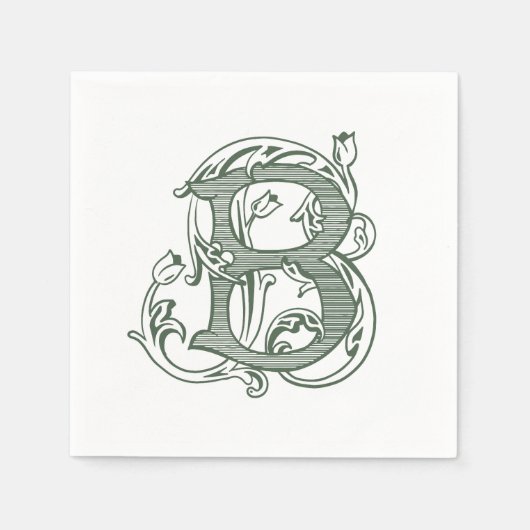 Donkergroene "B" Monogram Cocktailservetjes Servet (Voorkant)