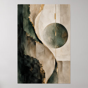 Donkergroene beige geometrische cirkel abstracte m poster
