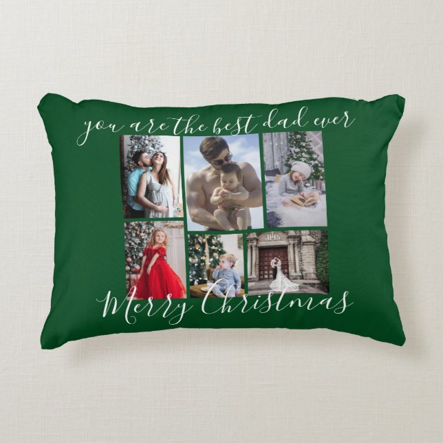Donkergroene beste pap ooit prettige kerstfoto accent kussen (Voorkant)