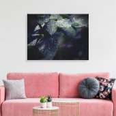 Donkergroene bladeren en regendruppels canvas afdruk (Insitu (Woonkamer))