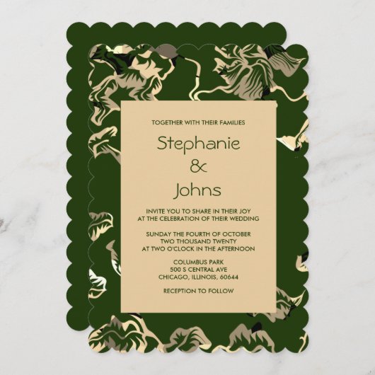 Donkergroene bladeren patroon Elegante bruiloft Kaart (Voorkant / Achterkant)