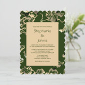 Donkergroene bladeren patroon Elegante bruiloft Kaart (Staand voorkant)