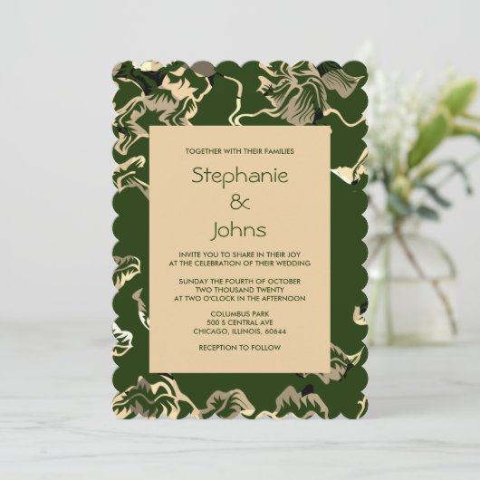 Donkergroene bladeren patroon Elegante bruiloft Kaart (Staand voorkant)