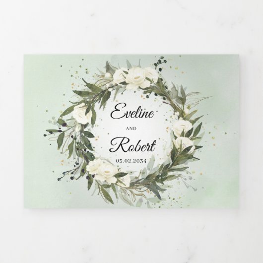 Donkergroene bladeren, witte rozen van olijven, al drieluik uitnodiging (Cover)