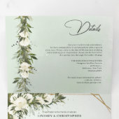 Donkergroene bladeren, witte rozen van olijven, al drieluik uitnodiging (Binnenzijde eerst)