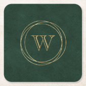 Donkergroene bladleder gouden cirkels zwart op wit kartonnen onderzetters (Voorkant)