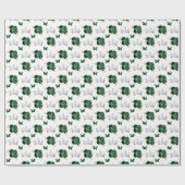 Donkergroene bloemen en zilveren kronen cadeaupapier (Vlak)