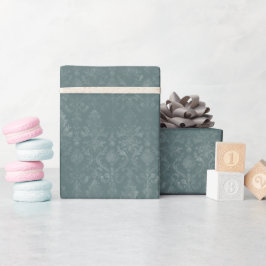 Donkergroene bloemendamask wikkelpapierrol cadeaupapier