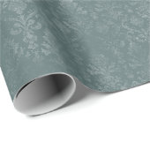 Donkergroene bloemendamask wikkelpapierrol cadeaupapier (Rol Hoek)