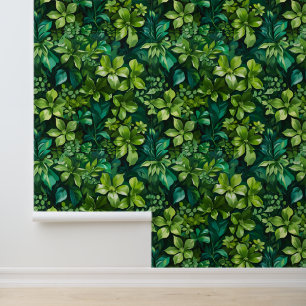 Donkergroene bloemenschil en -stok behang