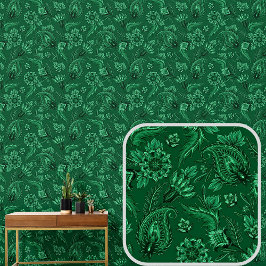 Donkergroene bloemige paisley elegant behang