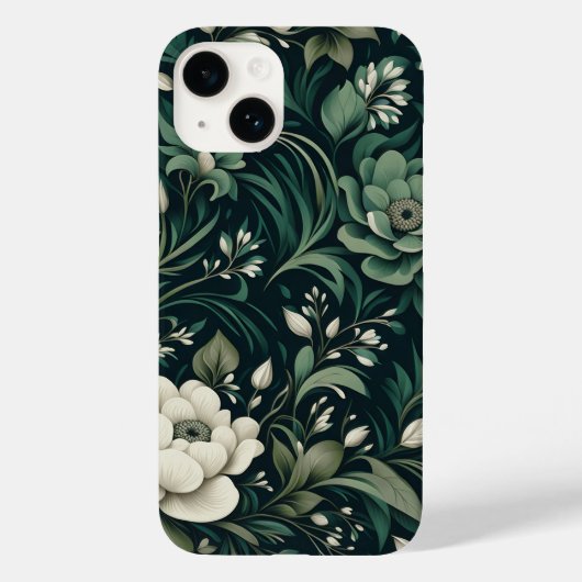 Donkergroene bloemmotief in smaragdgroen Case-Mate iPhone case (Achterkant)