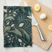 Donkergroene bloemmotief in smaragdgroen theedoek (Quarter Fold)