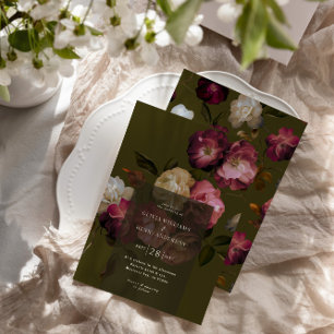 Donkergroene Bloemrijke Sfeervolle Zwarte Elegante Kaart