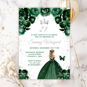 Donkergroene Blonde Haren Prinses Verjaardagsfeest Kaart