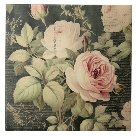 Donkergroene Blush Roos Tegeltje (Voorkant)