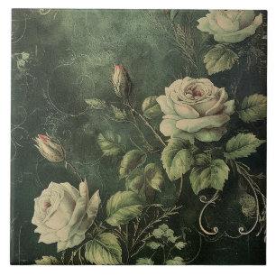 Donkergroene Blush Roos Tegeltje