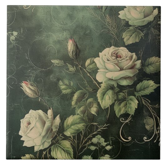Donkergroene Blush Roos  Tegeltje (Voorkant)