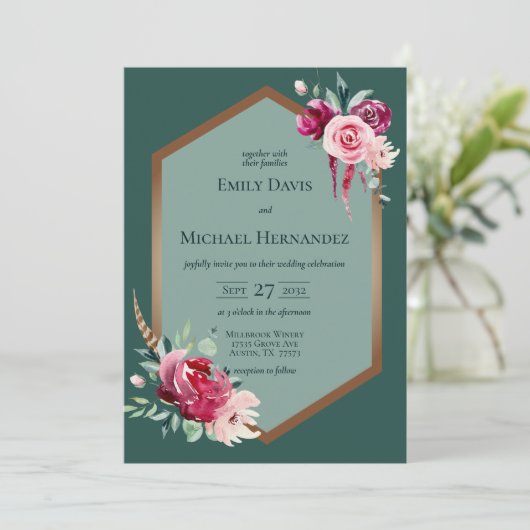 Donkergroene, bordeauxrode en blosembroze boho uit kaart (Staand voorkant)