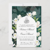 Donkergroene botanische islamitische moslim bruilo kaart (Voorkant)