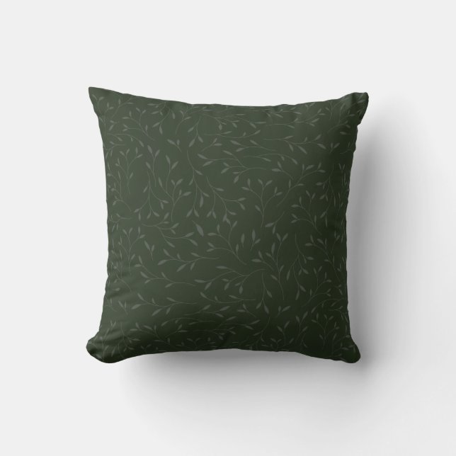 Donkergroene botanische rankenprint met dezelfde t kussen (Voorkant)