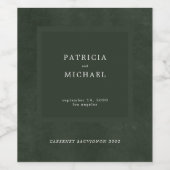 Donkergroene bruiloft eenvoudig elegant gepersonal wijn etiket (Enkel label)