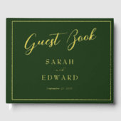 Donkergroene bruiloft Gold Folie Guestbook Gastenboek (Voorkant)