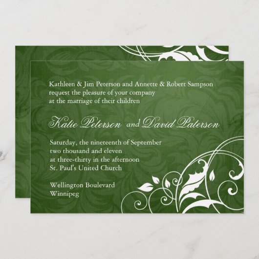 Donkergroene bruiloft kaart (Voorkant / Achterkant)