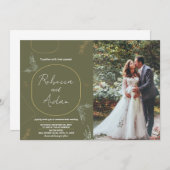 Donkergroene bruiloft uitnodigingen met foto (Voorkant / Achterkant)