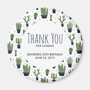 Donkergroene cactus Pattern Rustic Birthday Magneet