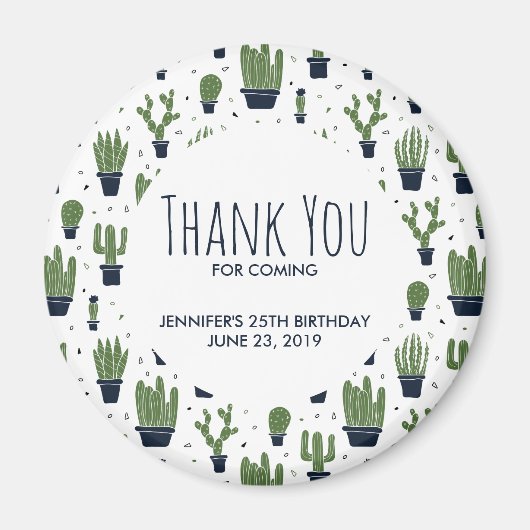 Donkergroene cactus Pattern Rustic Birthday Magneet (Voorkant)