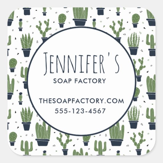 Donkergroene cactus woestijnpatroon Business Vierkante Sticker (Voorkant)
