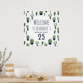 Donkergroene cactus woestijnpatroon geboortedag we poster (Keuken)