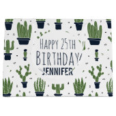 Donkergroene cactus woestijnpatroon Gelukkige Verj Groot Cadeauzakje (Voorkant)