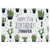 Donkergroene cactus woestijnpatroon Gelukkige Verj Groot Cadeauzakje (Achterkant)