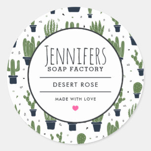 Donkergroene cactus woestijnpatroon kaars zeep geu ronde sticker