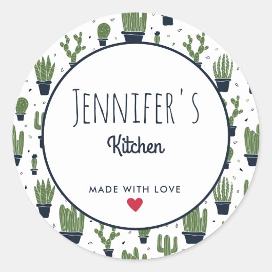 Donkergroene cactus woestijnpatroon keuken ronde sticker (Voorkant)