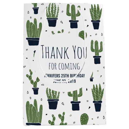 Donkergroene cactus woestijnpatroon verjaardagsgun medium cadeauzakje (Voorkant)