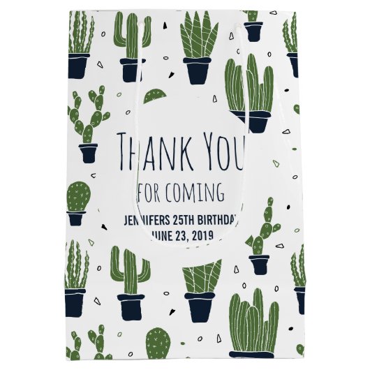 Donkergroene cactus woestijnpatroon verjaardagsgun medium cadeauzakje (Achterkant)