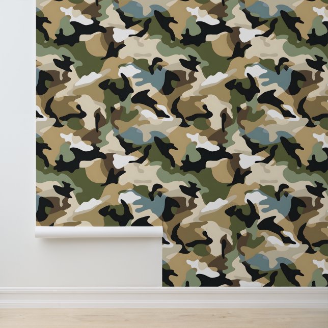 Donkergroene camouflage behang (Applicatie)
